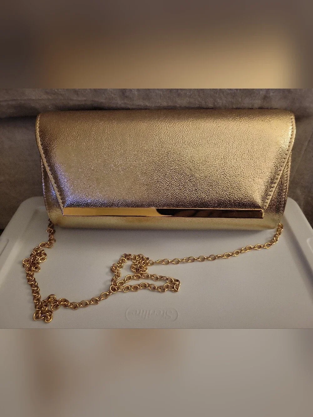 Gold Metallic Evening Clutch Crossbody Purse with Removable Chain